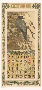 Kalenderblad oktober met bonte kraai