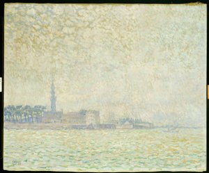 Een uitzicht op Veere, mistige ochtend, 1906 door Théo van Rysselberghe