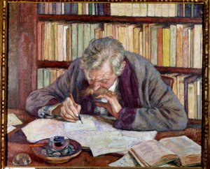 Portret van de Belgische dichter Emile Verhaeren aan zijn bureau door Théo van Rysselberghe