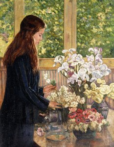 Jong Meisje met Vazen met Bloemen