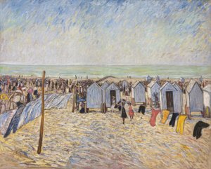 Strandbeeld met badkoets (Knocke) door Theo von Brockhusen