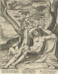 Slapende Venus en Cupido door Theodoor Galle