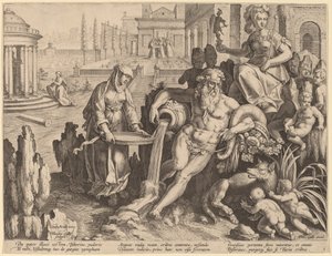 De Vestaalse maagd Tuccia door Theodor Galle after Jan van der Straet