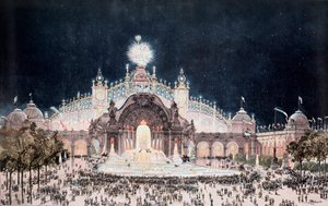 Wereldtentoonstelling, uitzicht op het paleis van elektriciteit en waterkasteel, Parijs (Prent) door Theodor Josef Hubert Hoffbauer