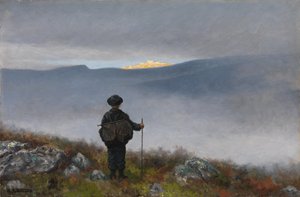 Ver, ver weg glinsterde het paleis van Soria Moria als goud door Theodor Kittelsen