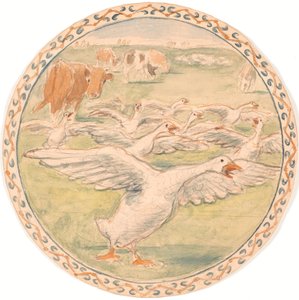 Grazende koeien en gakkende ganzen (schets voor keramische schaal) door Theodor Philipsen