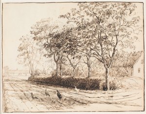 Kippen buiten een boerderij in Kastrup. Katrupvejen door Theodor Philipsen