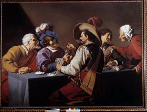 Kaartspelers, de brelan Schilderij door Theodore Rombouts (1597-1637) 17e eeuw Antwerpen, Koninklijk Museum door Theodor Rombouts