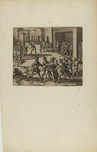 (Jacobus Almagrus a Ferdinando Pizarro Invincula Coniicitur in Carcere....) (uit boek, Americae, deel zes) door Theodor de Bry