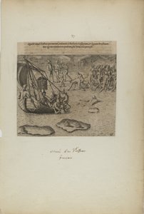 Appellit navis gallicai: qui inerant, redimunt a barbaris gossip pium... (uit boek, Americae, deel drie) door Theodor de Bry