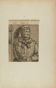 Araovsti Satovriona, koning van L/Florida. Hoofdstuk. 150 (uit boek, Les Vrais Pourtraits et Vies des Hommes Illustres) door Theodor de Bry
