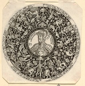 Ontwerp voor een gegraveerde tazza met een portret van de hertog van Alba als commandant van de dwaasheid door Theodor de Bry