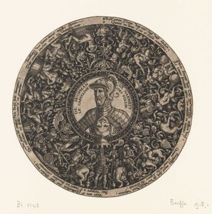 Medaillon met buste van de Kapitein van Dwaasheid, Theodor de Bry, ca. 1577 - ca. 1578 door Theodor de Bry