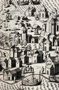 Haven van Macao in China door Theodor de Bry