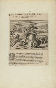 Quomodo Guiani Au-/reas Suas Imagines/Fundere Soleant. (uit boek, Americae, delen zeven en acht) door Theodor de Bry