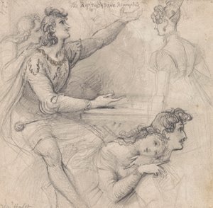 Een blad met schetsen - Theatrale studies door Theodor von Holst