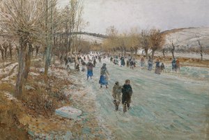 Schaatsers op de Thaya bij Lundenburg
