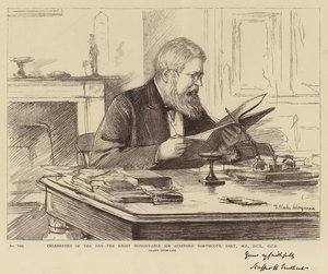 Beroemdheden van de dag, de Eerwaarde Sir Stafford Northcote, Baronet, MP, DCL, GCB door Theodore Blake Wirgman