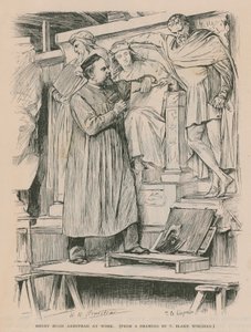 Henry Hugh Armstead aan het werk aan het Albert Memorial (gravure)