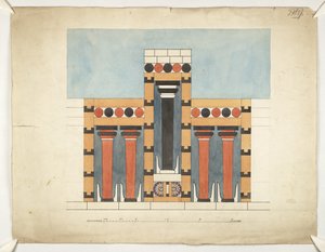 Herinterpretatie van het centrale drieledige heiligdom in de centrale hof van het paleis van Minos in Knossos (Evans Architectonische Plannen WW/15) door Theodore Fyfe