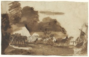 Bivak met paarden en soldaten door Theodore Gericault