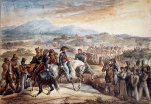 Chileense Onafhankelijkheidsoorlog: Uitzicht op de Slag bij Maipu (Maipo nabij Santiago de Chile 5/04/1818) door Theodore Gericault