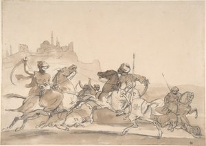 Gevecht tussen oosterse ruiters door Theodore Gericault