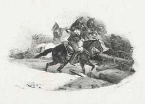 Kurassiers die een artillerie-batterij bestormen (Cuirassiers Charging An Artillery Battery)