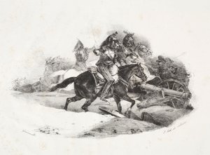 Cuirassiers die een artilleriebatterij aanvallen door Theodore Gericault