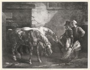 Twee postpaarden bij de deur van een stal (Two Post-Horses at a Stable Door)