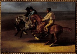 Paardenrace naar links op het moment van de start