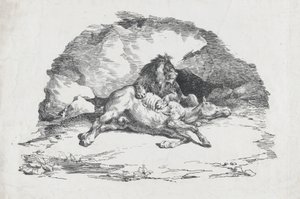 Leeuw die een Paard Verslindt, 1818 door Theodore Gericault