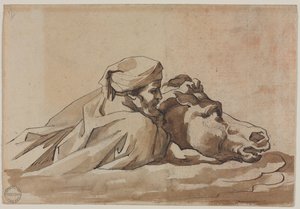 Man die een paard in het water vastgrijpt, naar Poussins Deluge recto, compositiestudie verso, ca. 18e eeuw door Theodore Gericault