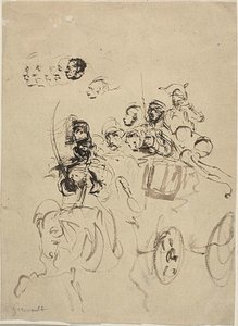 Napoleontische Legerkoets met Schetsen van Hoofden door Theodore Gericault