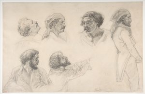 Zes studies voor Corréard en Savigny in het schilderij „Het vlot van de Medusa“ door Theodore Gericault