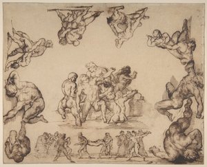 De redding van een verdronken man (voorzijde); Studie van een paard (achterzijde) door Theodore Gericault