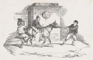 Drie kinderen die met een ezel spelen (Three Children Playing with a Donkey) door Theodore Gericault