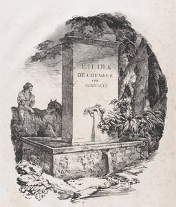 Drinkbak, Titelpagina van Studies van Paarden Etudes de Chevaux, 1822 door Theodore Gericault