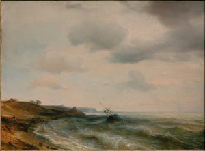 Kust met gestrande schip