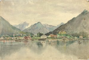 Sitka vanaf de eilanden, met het Russische kasteel