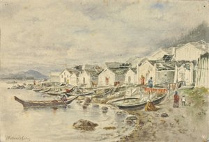 The Ranch Native Village, Sitka, 1884 door Theodore J. Richardson
