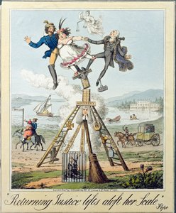 Terugkerende Gerechtigheid Heft Haar Weegschaal Op, uitgegeven door G. Humphrey, Londen, 1821