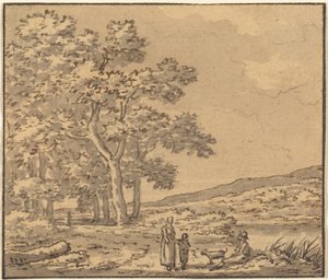 Een Landschap met Drie Figuren en een Hond