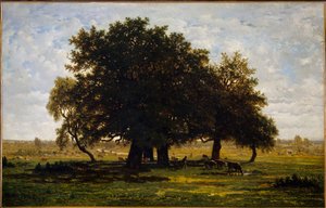 Groep eiken, Apremont. door Pierre Etienne Theodore Rousseau