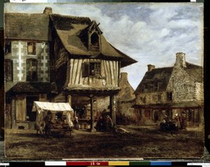 Marktplaats in Normandië door Theodore Rousseau