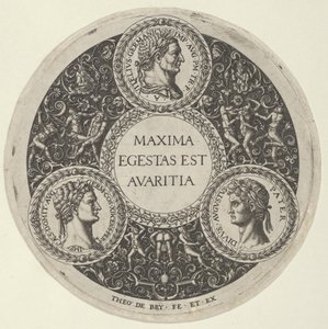Ontwerp voor een schaal met portretten van de Romeinse keizers Vitellius, Domitianus en Augustus, ca. 1588