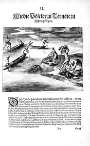 Vissen met Indianen door Theodore de Bry