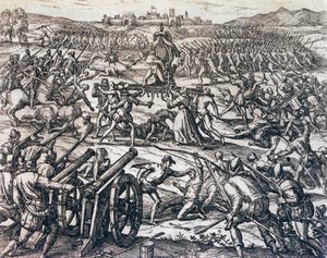 Troepen van Francisco Pizarro (circa 1475-1541) vangen Inca-keizer Atahualpa tijdens de Slag bij Cajamarca, 16 november