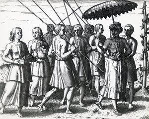 Inwoners van Sumatra, gravure door Theodore de Bry