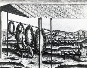 Javaanse muziekinstrumenten, gravure door Theodore de Bry